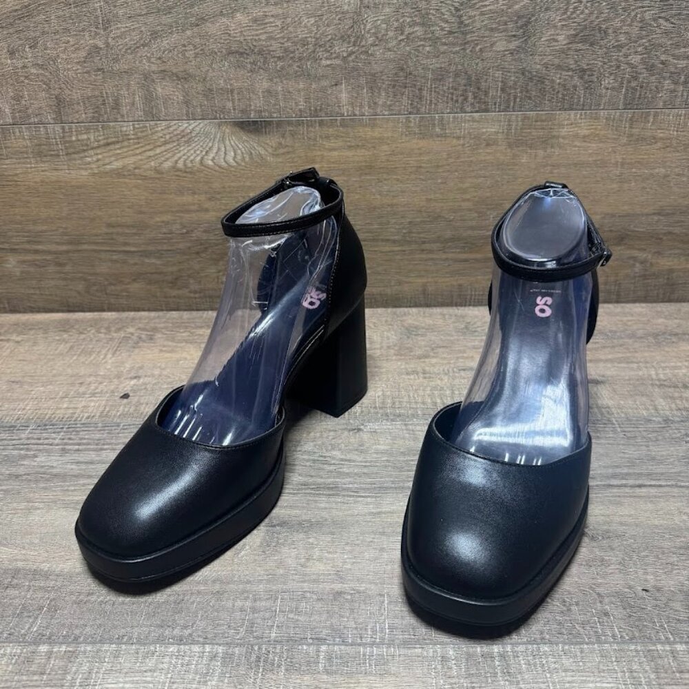 So Black Ankle Strap Heels Women's Size 10